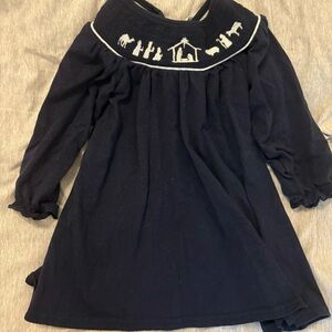 Merrily Monroe Navy Dress with Embroidered Nativity Collar